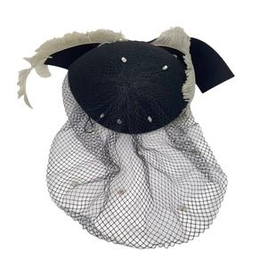 Vintage Adolfo II New York Paris Black Felt Hat with Veil and Feathers and Bow